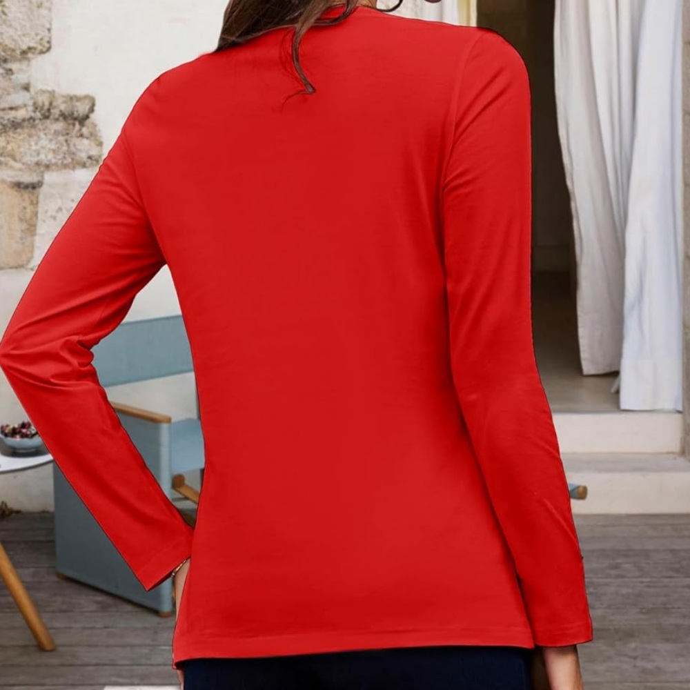 NWOT ❤️ RED TAGLESS COTTON BLEND V-NECK LONG SLEEVE UNDERSHIRT TSHIRT Women’s L - Picture 2 of 7